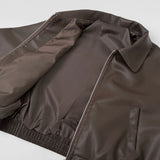 Autumn Pocket Zipper Loose Fit Leather Two-Way Crop Jacket