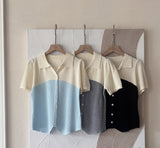 Rosven color matching collar short sleeve knit