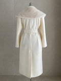 Devel Mink Fur Collar Wool Long Coat (Belt Set)