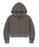 PIGMENT WASHED BIKER CROP ZIP-UP HOODIE