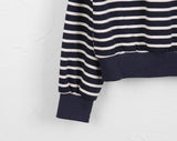 Ohne color matching stripe plain loose fit off-shoulder long sleeve sweatshirt
