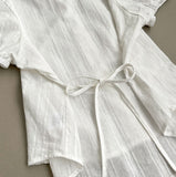 Summer Lace Pattern Puff Short Sleeve Ribbon Blouse