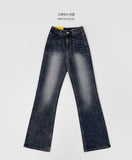 Winter spandex pocket semi-wide straight bootcut denim pants