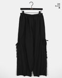Uble ribbon cargo pocket nylon wide pants