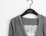 Rti Vintage V-neck Lace Hood Long Sleeve T-shirt