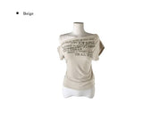 Miu Lettering Off-Shoulder Shirring Short Sleeve T-Shirt