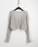 Finger Cable Dip V-neck Cropped Cardigan