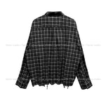 Nepri Cutting Layered Cropped Checkered Shirt