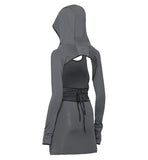 Hooded Shirring Backless Dress