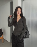 Odd Snap Deep V-Neck Stripe Long Sleeve