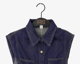 Tapi pocket snap button cap sleeve short sleeve denim shirt