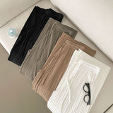 Tight Pleats Slim Semi-Wide Straight Banding Pants