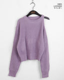 Mobin Hachi Unbalance Crop Shoulder Slit Long Sleeve Knit