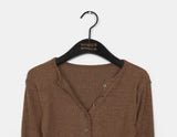 Allmu Corduroy Ribbed V-Neck Button Cardigan