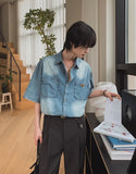 Frue Vintage Washing Denim Half Shirt
