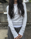 [1+1][MADE] Border Layered Tencel Long Sleeve T-shirt