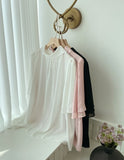 Netel Half-Neck Shirring Short Sleeve Blouse