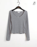 TL Stripe Deep U-Neck Long Sleeve T-Shirt