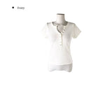Evin Button V-Neck Knit Short Sleeve T-Shirt