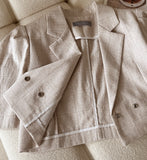 Beilb Linen Puff Collar Check Crop Jacket