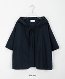 Ruike Linen Ribbon Hood Short Sleeve Cardigan - Linen 55