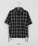 Wook Check Shirring Strap Wrinkle Crop Short Sleeve Shirt