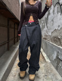 Hotfix side lettering unbalance denim pants