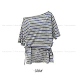 Multi stripe strap off-shoulder short sleeve