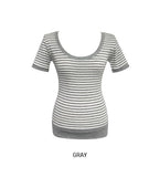 Tiny Stripe U-neck Elbow Length T-shirt