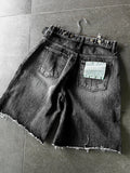 Adjust cut black denim bermuda pants