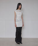 Asymmetrical Draped Strap Roll-Up Dress