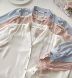 Rund shawl collar puff blouse