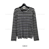 Uber Stripe Henley Neck Long Sleeve T-Shirt