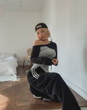 Butterful Lettering Unbalanced Off-Shoulder Long Sleeve