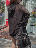 Layered see-through knitwear hoodie
