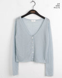 Deepu linen two-way V-neck cropped long sleeve cardigan