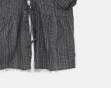 Hichu Stripe Frill Lace Ribbon Short Sleeve Blouse