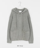 [unisex] Akuno two-way cable over knit hood zip-up