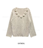 Rosy Flower Hairy V-neck Knit