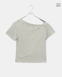 Sasha Stud Rivet Unbalanced Off-Shoulder Short Sleeve T-Shirt