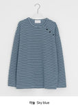 Bea Diagonal Henley Neck Stripe Long Sleeve Tee