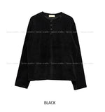 Dense Velour Henley Neck Long Sleeve T-Shirt