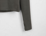 Tasha Heart Printed Warmer Deep U-Neck Slim Long Sleeve Hood T-Shirt