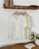 Maelle V-neck Unbalance Collar Three Quarter Blouse