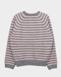 Hira Round Henley Neck Button Stripe Knit