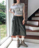 Keshi Pigment Washed Cargo Bermuda Shorts