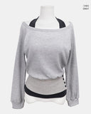 [Sleeveless SET/Layered] Hamin Halter Waffle Off-Shoulder Sweatshirt