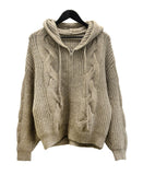 Cable Two-Way Knit Hood Zip-Up