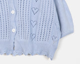 Podot Heart Punching Half-Sleeved Knit Cardigan