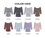 Velko Boat Neck Stripe Side Shirring Three Quarter T-shirt